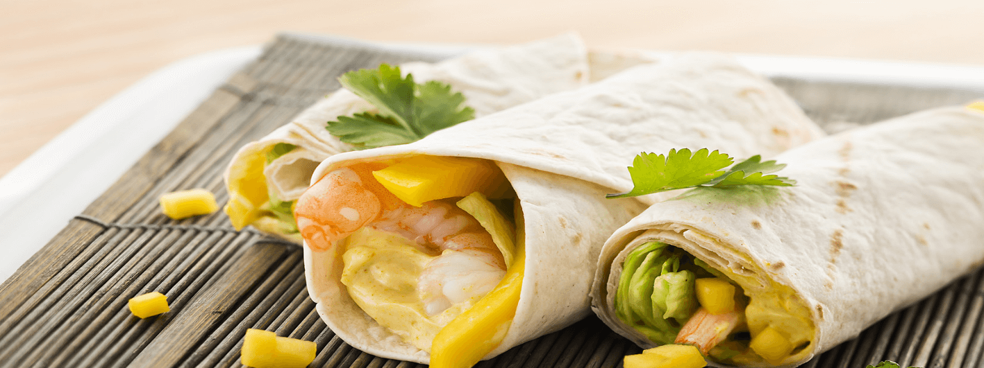 Wraps met scampi’s, koriander en Maredsous® Dubbelroom